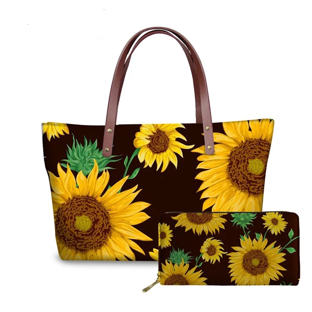 Ladies Shoulder Bags for Women Sunflowers Printing Handbags&Wallet for Females 2pcs/set Top-Handle Bags Travel Bolsa