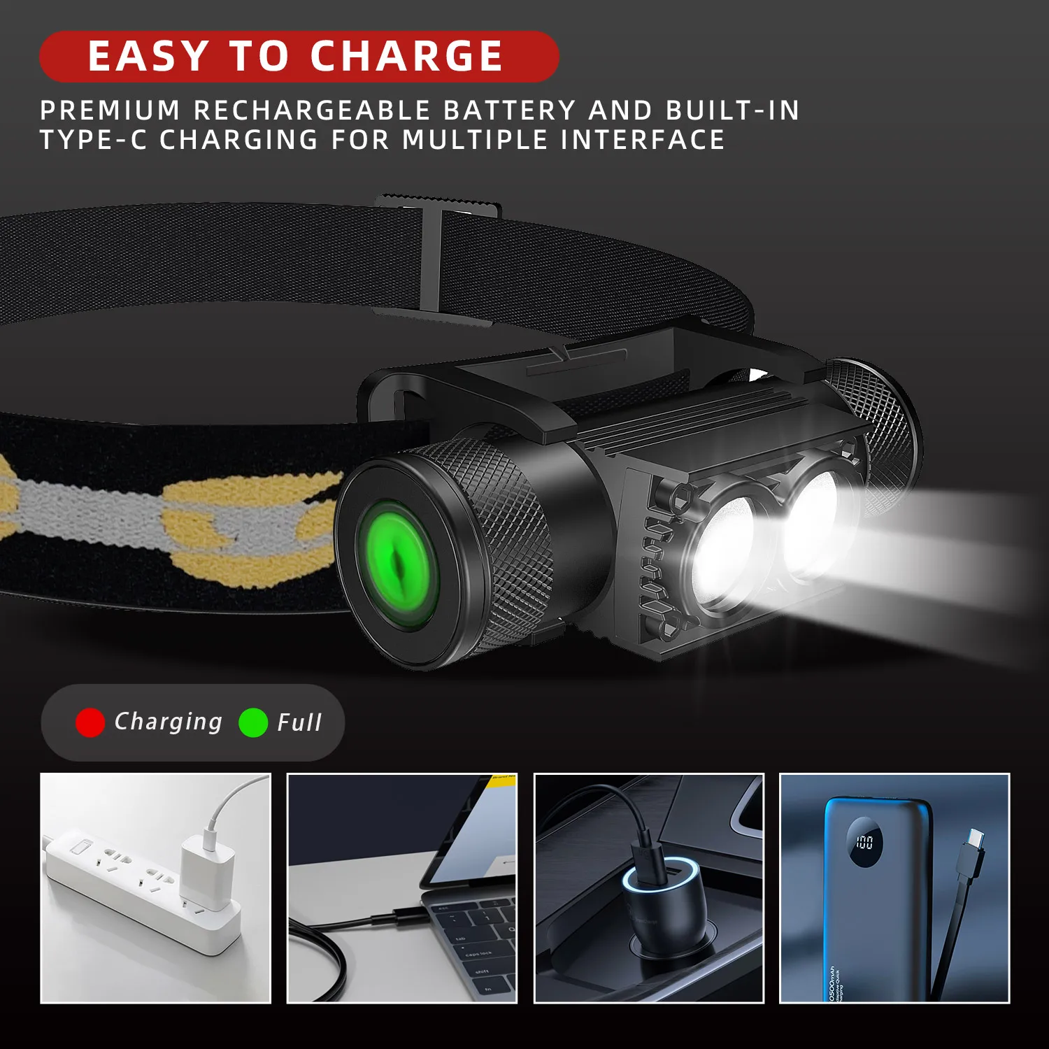 Rechargeable LED Headlight SST25 2 LED headlamp Head Lamp Flashlight Torch Light with 18650 battery For Camping