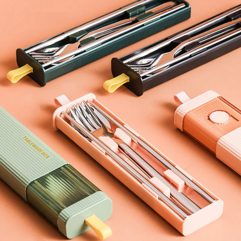 Portable Picnic Spoon Fork Sets with Box Luxury Food Tableware Flatware Set Western Stainless steel Cutlery Set