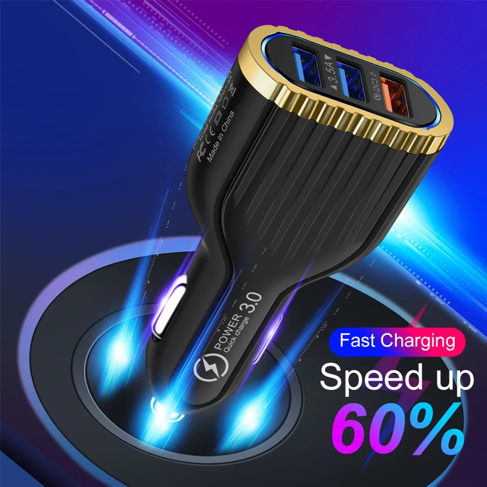 Eonline 3 USB Quick charge QC 3.0 USB Car Charger For Phone  Samsung S10 Xiaomi Car-Charger Mobile Phone fast charger