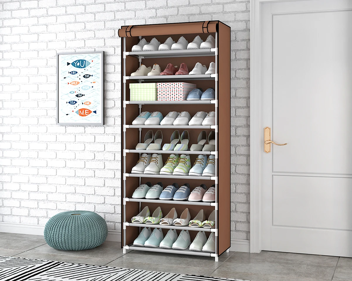 shoes rack with fabric and metal frame portable cabinet stainless steel storage for home organizer 10 tiers