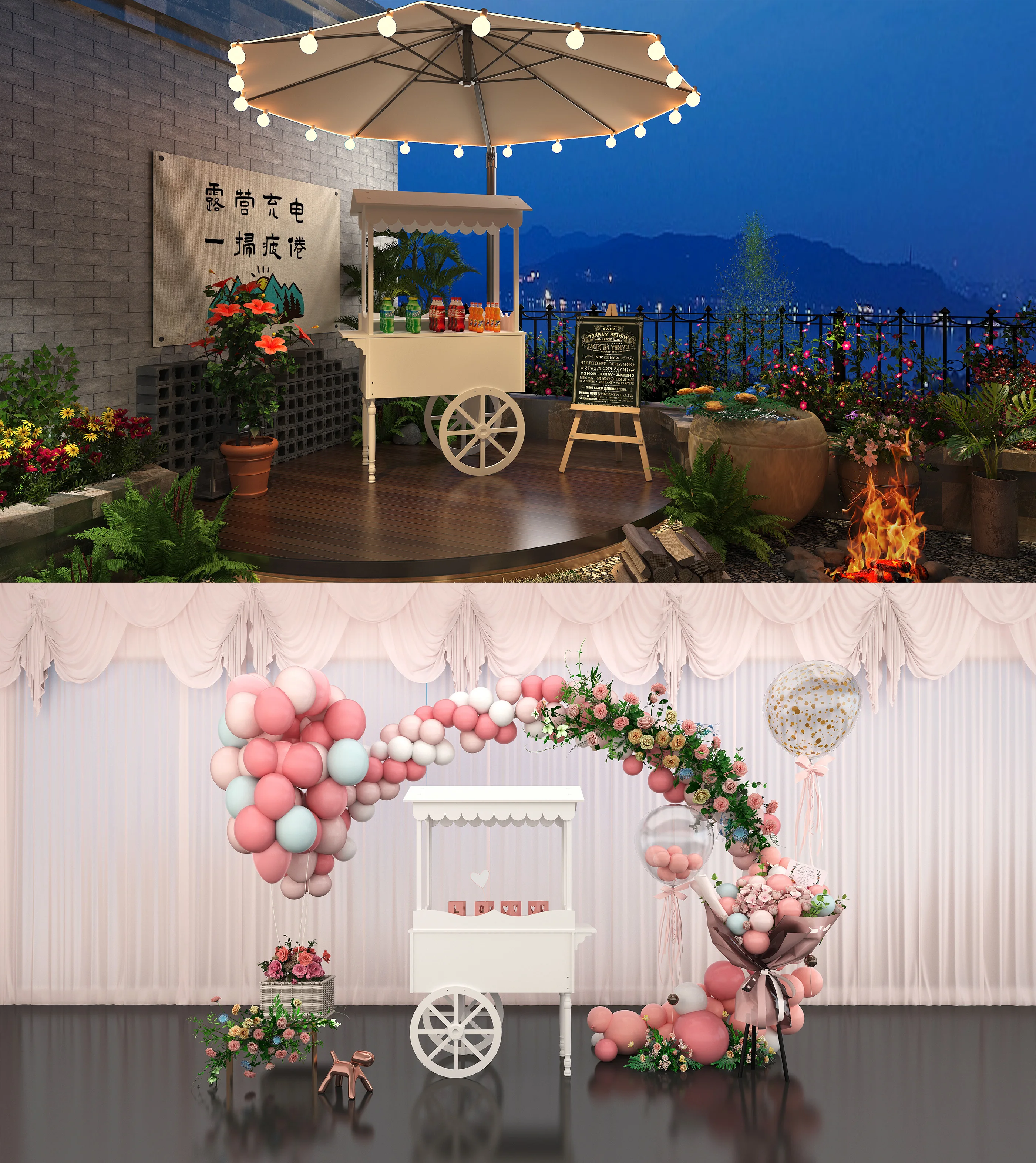 Amazon Hot Sale Customized Wooden Flower Candy Bar Cart With Wheels For Wedding Children Christmas Dessert Party Display Stand