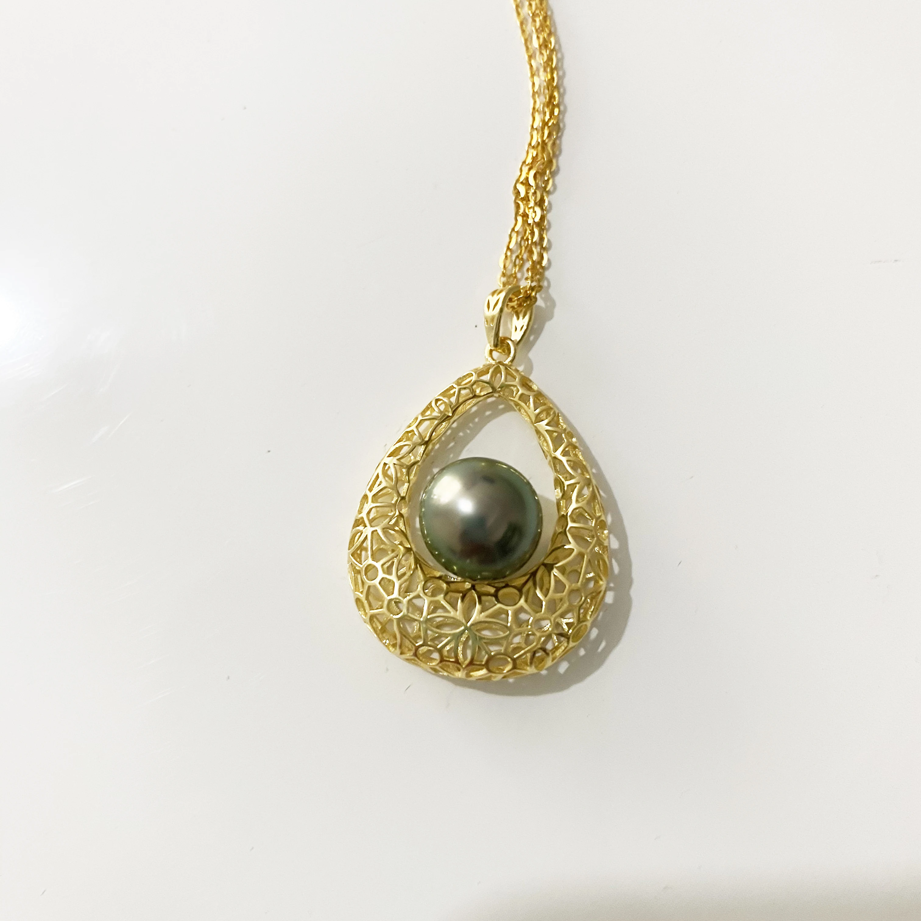 Natural Tahitian Black Pearl necklace 925 sterling silver jewelry hollow Necklace accessories women real pearl jewelry