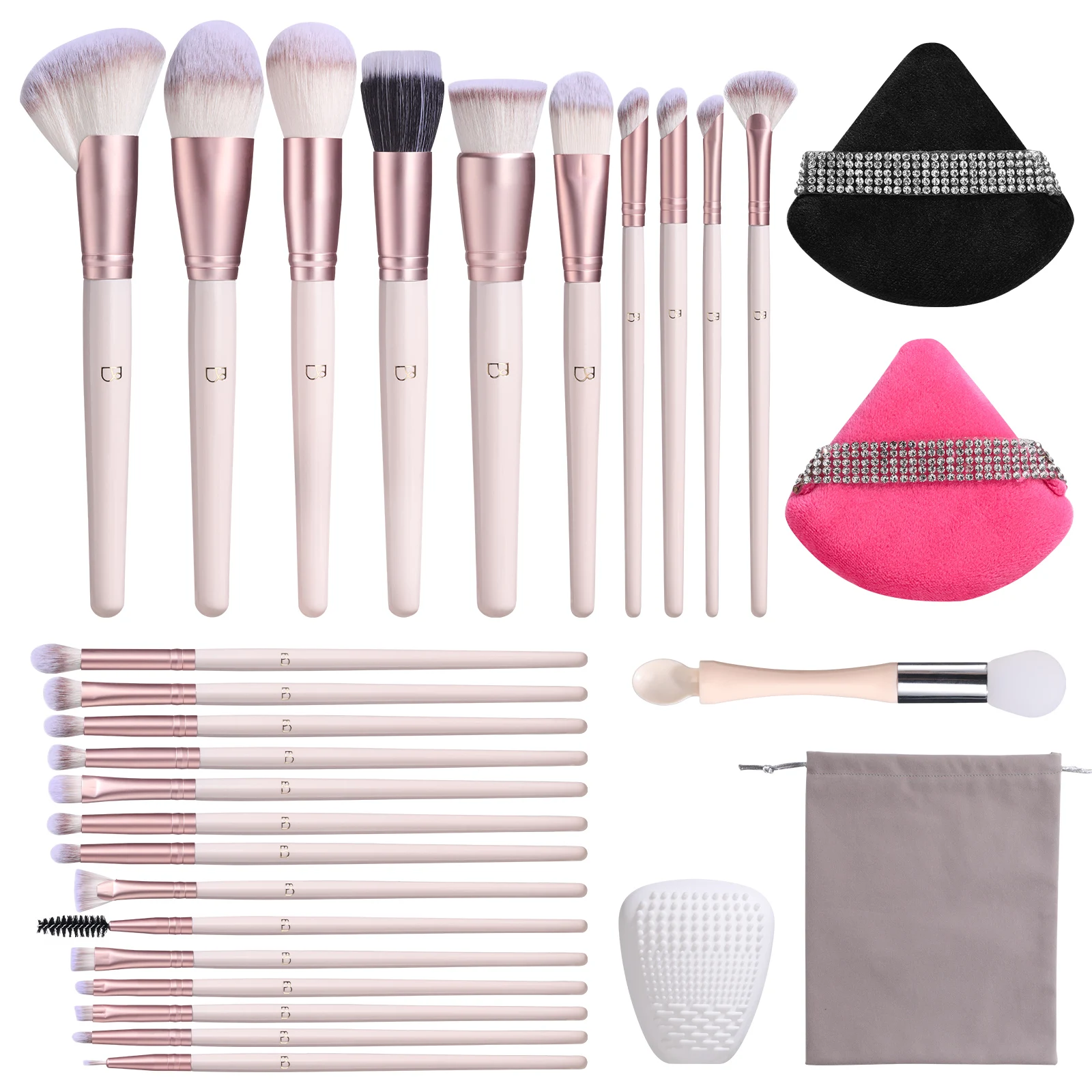 BS-MALL 29PCS Best Gift Face Makeup Tools Kits Private Label Makeup Puff Brush Cleaning Mat Face Mask Brushes Makeup Brushes