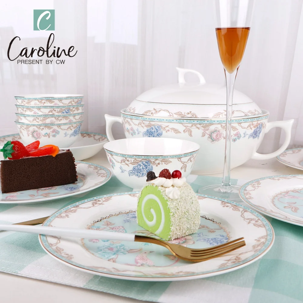 Luxury Gold Decal Eco-friendly Royal Bone China Ceramic White Dinner Plates Dish Nordic Tableware Dinnerware Mug Set Wholesale