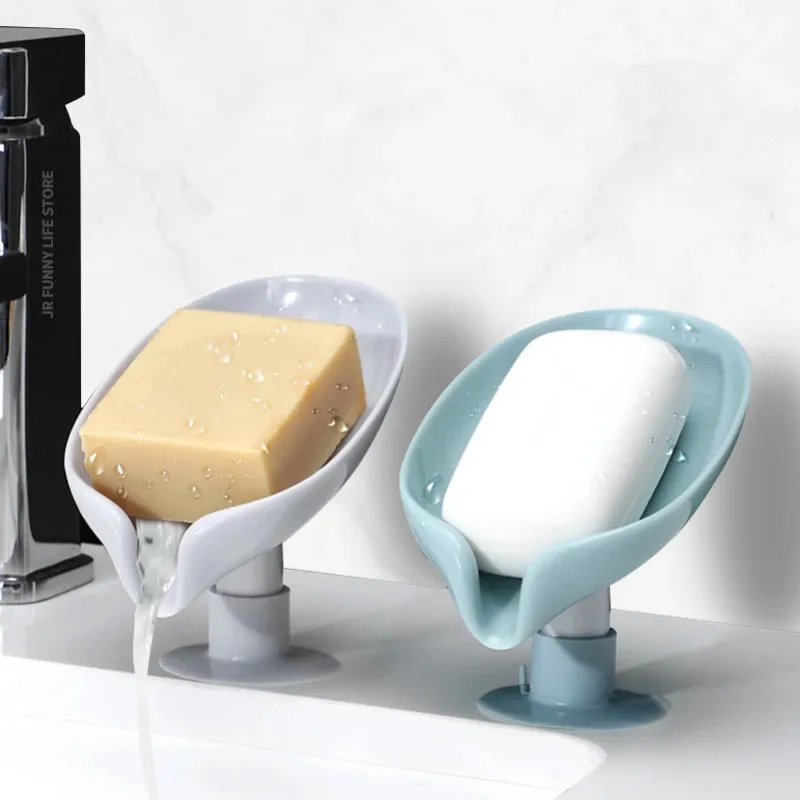 OEM/ODM Hot Selling Creative Suction Cup Drain Tray Waterless Storage Bathroom Supplies Leaf Shaped Soap Box Plastic mold custom