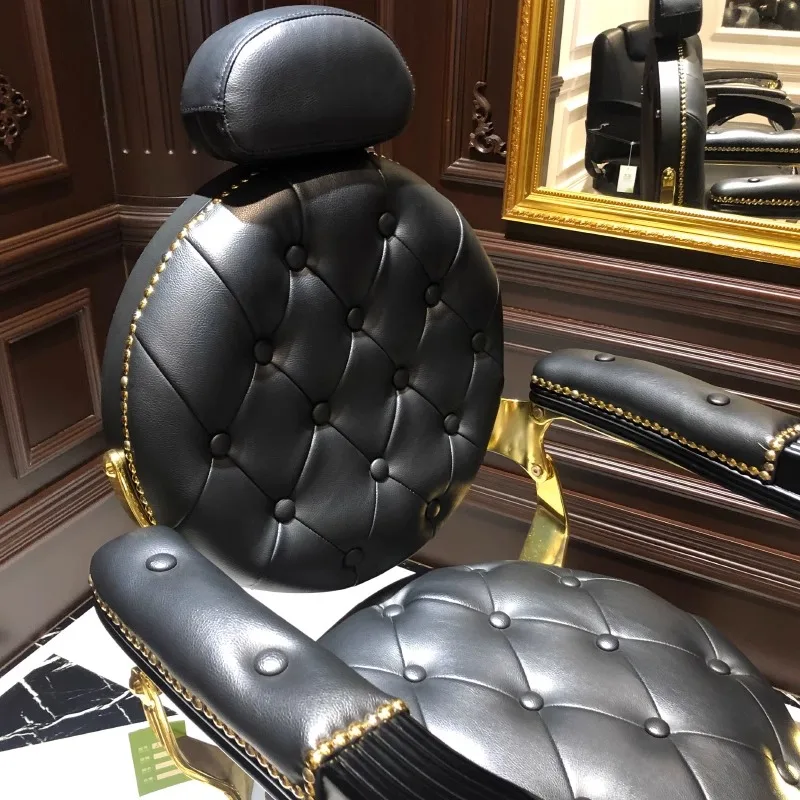 Luxury best-selling retro black gold rotary lift big pump oil head barber chair for barber shop and beauty shop