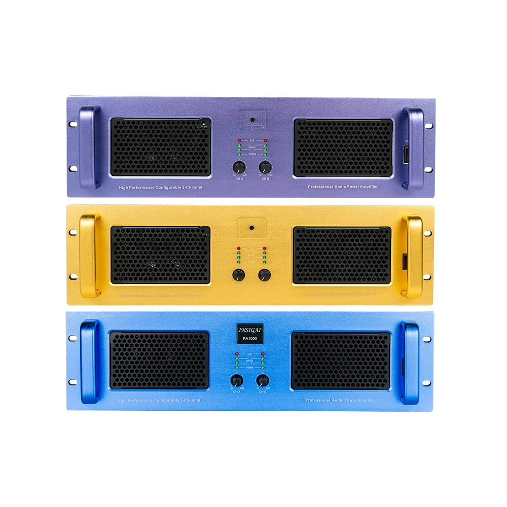 China Made PA1000 Professional Colorful Sound System Audio Class H Amplifier Full Range 2U 2 Channel 1000 Watts Power Amplifier