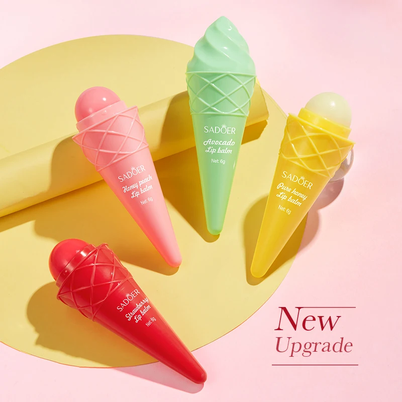 SADOER Wholesale Ice Cream Lip Balms Strawberry Avocado Honey Peach Moisturizing Nourishing Anti-Crack Lip Care Beauty Products