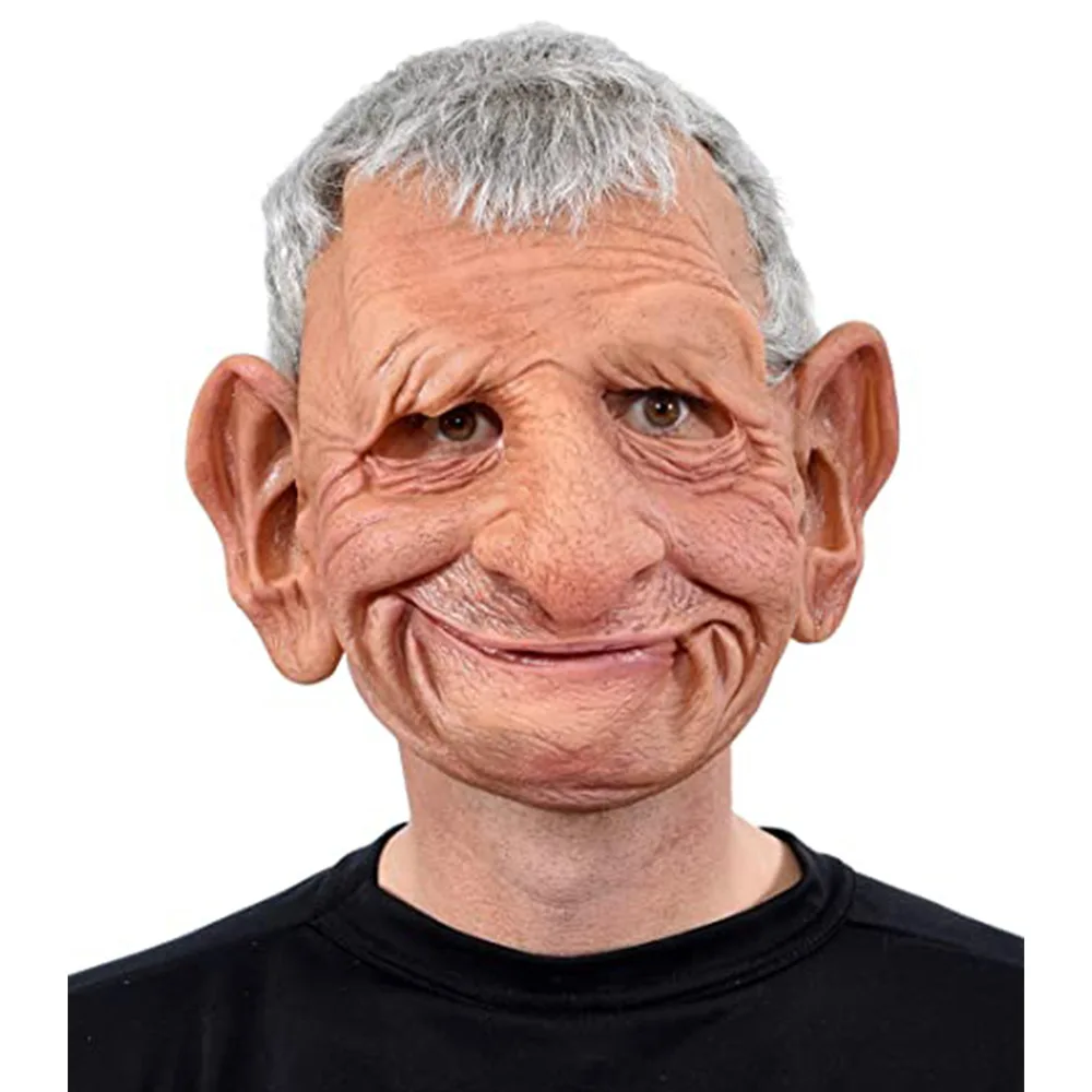 Halloween smoking granny mask realistic latex hood cosplay santa grandpa wig mask