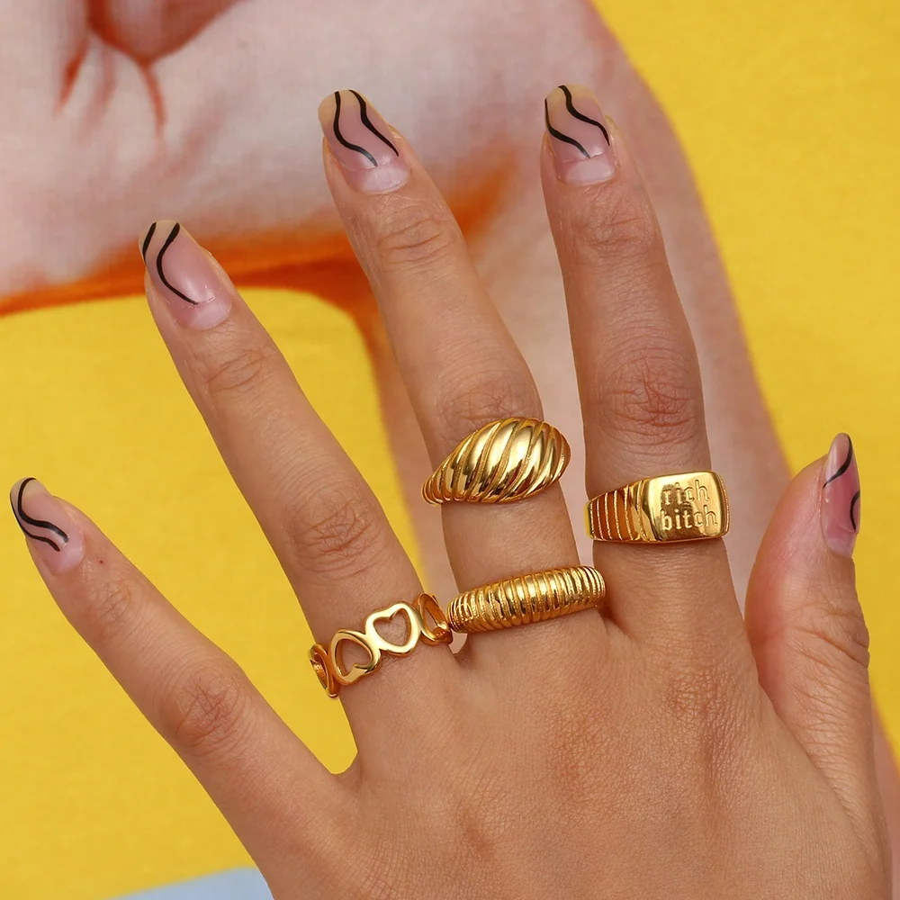 Dreamshow полые кольца в форме сердца из нержавеющей стали позолоченные для всех пальцев