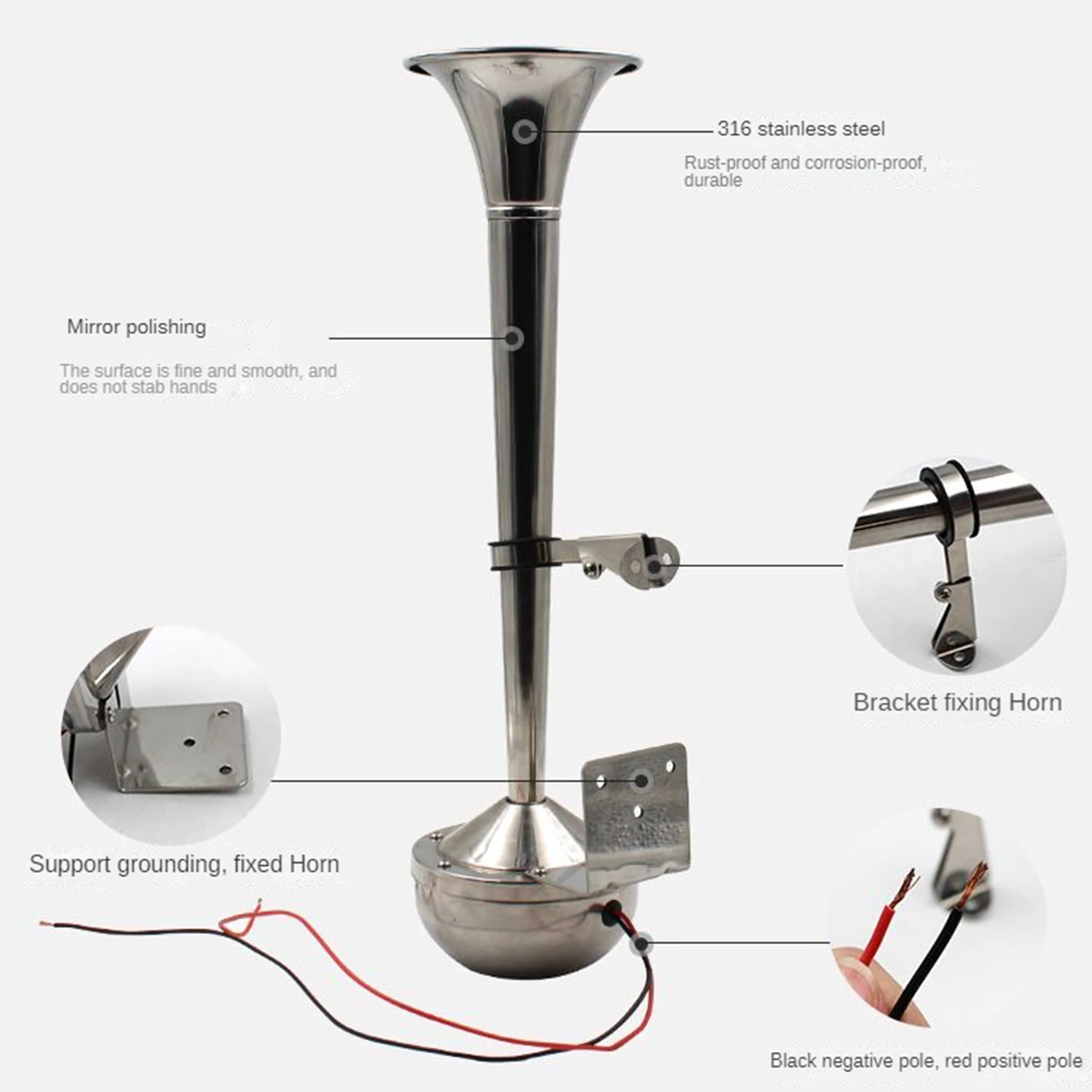 Marine Boat Pontoon Horn 125dB Stainless Steel Waterproof Single Trumpet Air Horn Complete Set  Speakers For Ship Truck RV