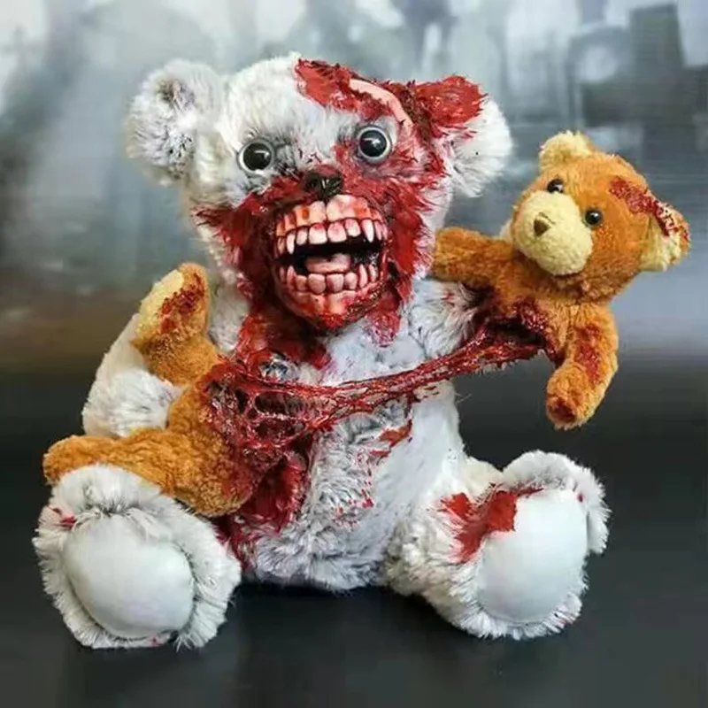 New Halloween Bloody Teddy Bear Home Decor Scary Animal Bear Resin Figurine For Indoor Decoration Horror Bloody Teddy Bear