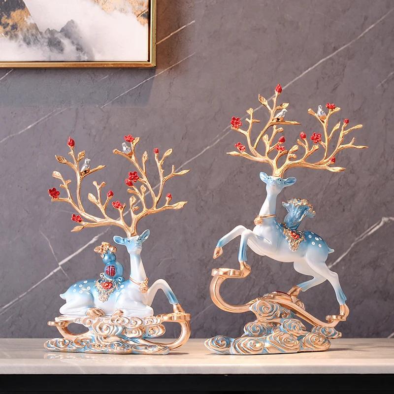 Creative deer ornament Resin crafts animal statue custom oem resin  modern home luxury cabinet decoration glod deer decor gift