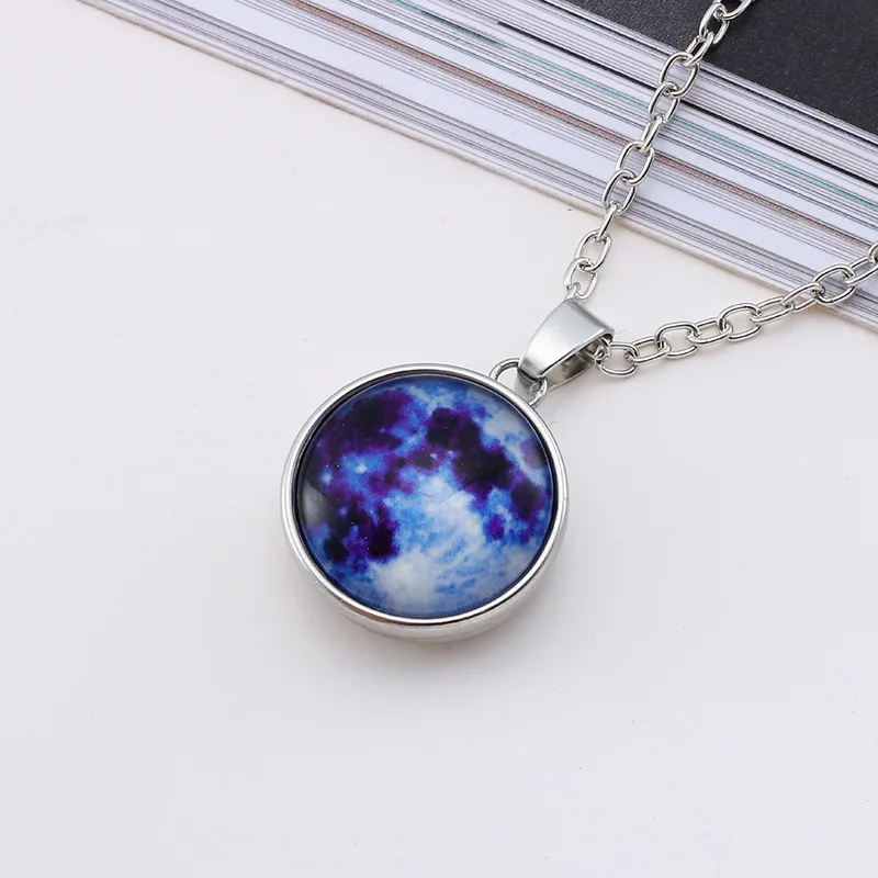 PUSHI Moon Glow Vintage Necklace Jewelry Stainless Steel Statement Necklace Glass Pendant for Necklace