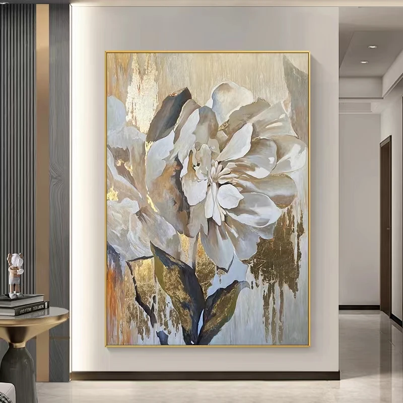 100% Handpainted Abstract Flower Painting on Canvas Large Floral Landscape Acrylic Painting Modern Wall Art for Room Decor