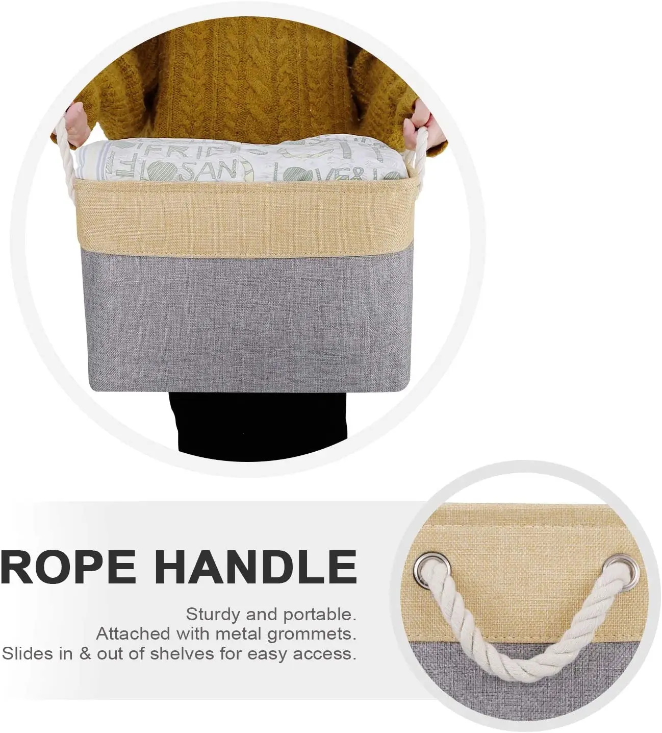 Collapsible Canvas Storage Bins for Toys Shoes Decorative Cloth laundry Baskets Boxes for Organizing w/Handles