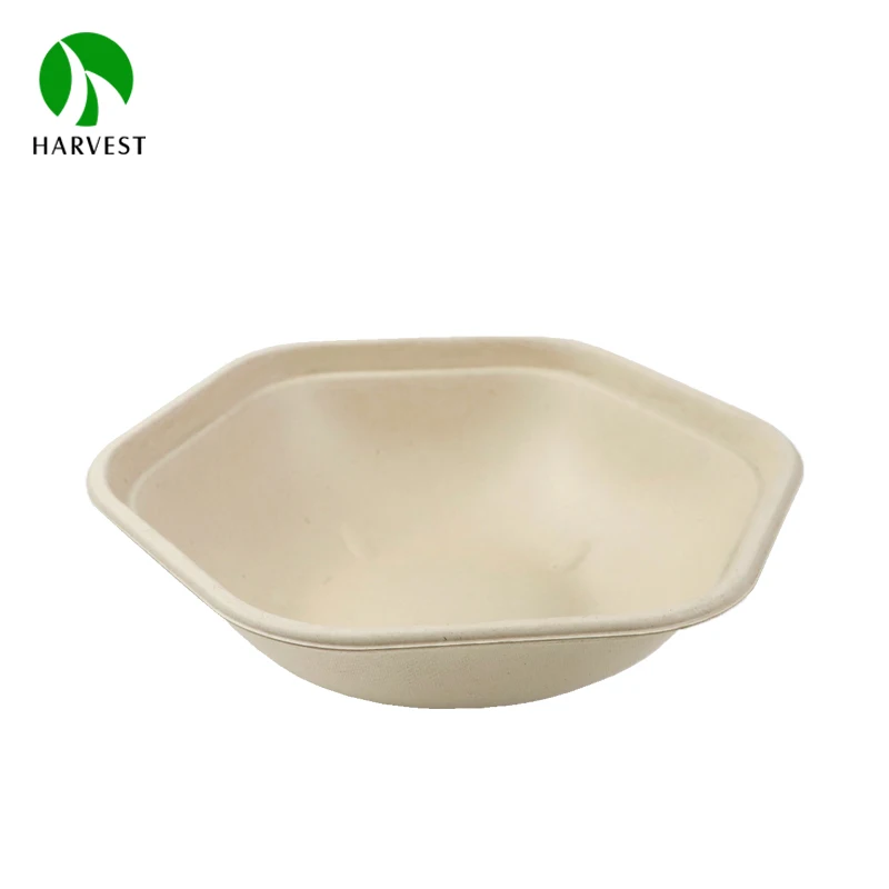 34oz Biodegradable Pulp Sugarcane Disposable To Go Poke Salad Hexagonal Bagasse Bowl