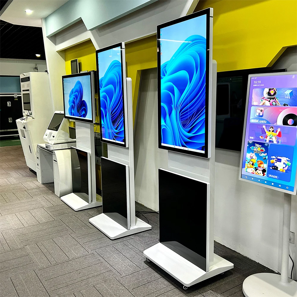 43 inch Rotating floor standing vertical advertising digital signage screen totem standalone lcd display touch screen Window