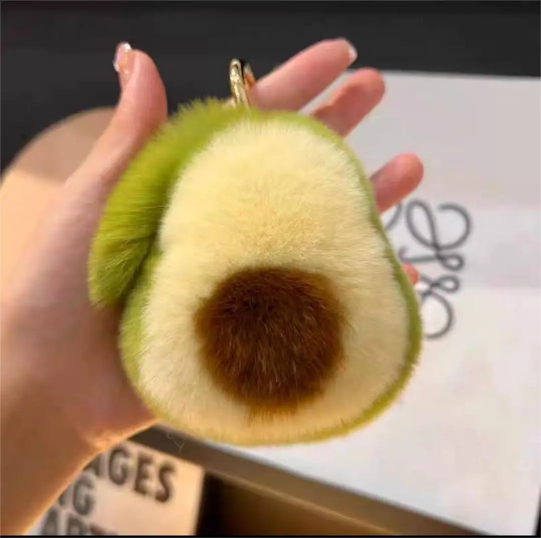 Xun Xin Stuffed Avocado Fruit Soft Plush Toy Rex Rabbit Fur Kawaii Avocado Shaped Keychain For Women Car keys And Bag Charms