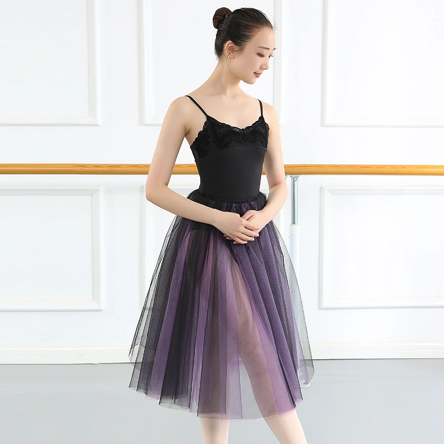 Ballet Dancewear Skirt Women Shiny Violet Black Double Layer Stiff Tricot tutu Skirt Dance Exercise Clothing Stage Costume