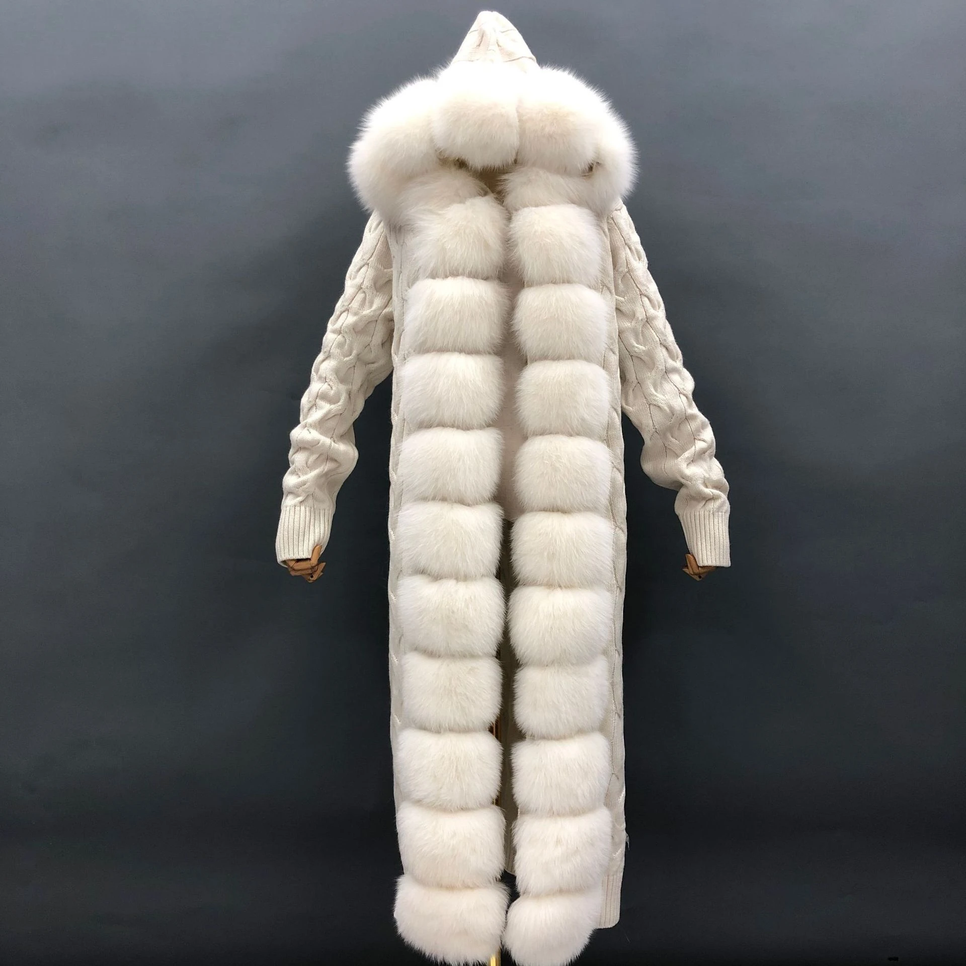 2022 Womens Fall Open Front fox fur trim coat front open kurtis long cardigan with fox fur trim