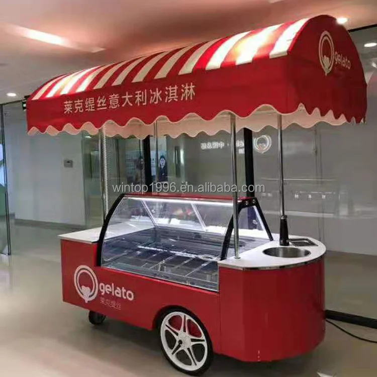 14 Trays Popular Street Application Gelato Cart Italian Ice Cream Push Cart with Wash Basin and Faucet Convenient Ice Cream Cart
