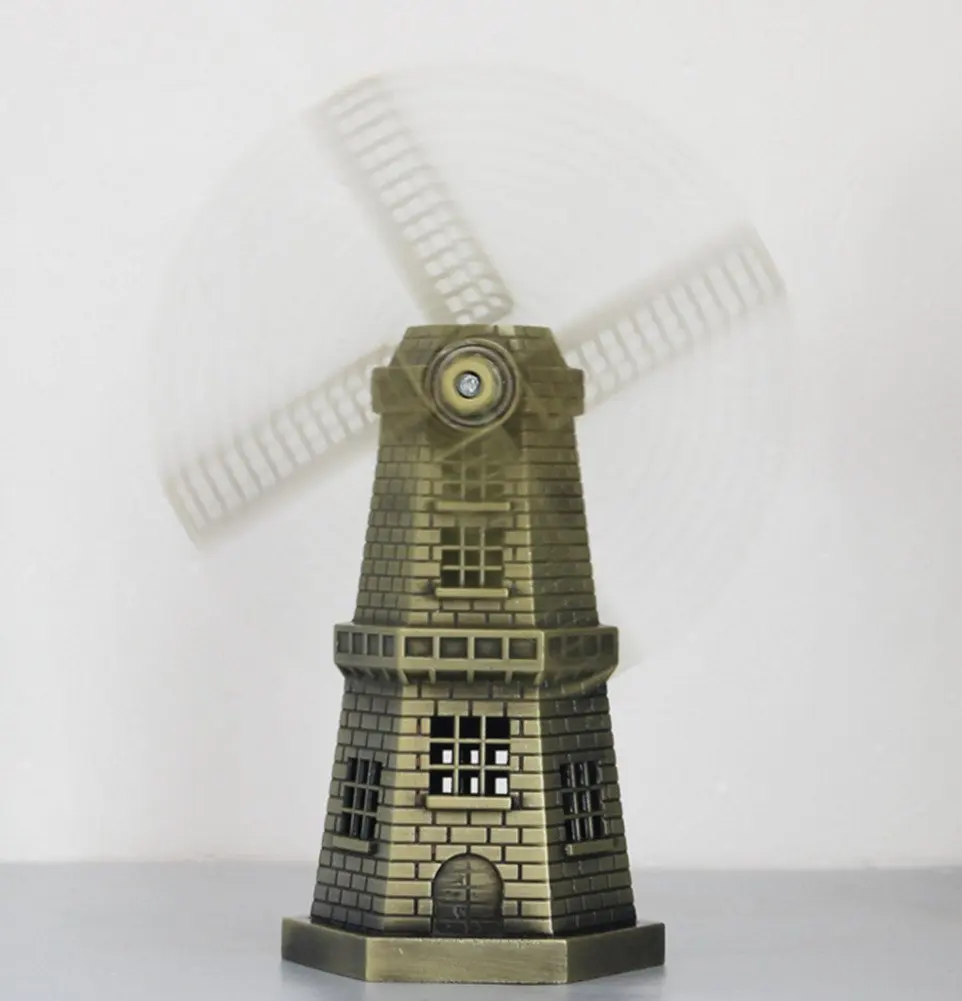 18cm(7 Inch) Antique Bronze Dutch Windmill Model Metal Figurine Furnishing Article Holland Windmill Home Decor Ornament