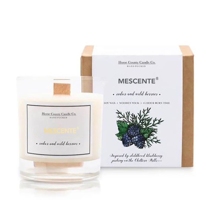 M&Scent Luxury Custom Candles Home Fragrance English Lavender and Chamomile Frosted  Jars Wooden Wick Scented Candle