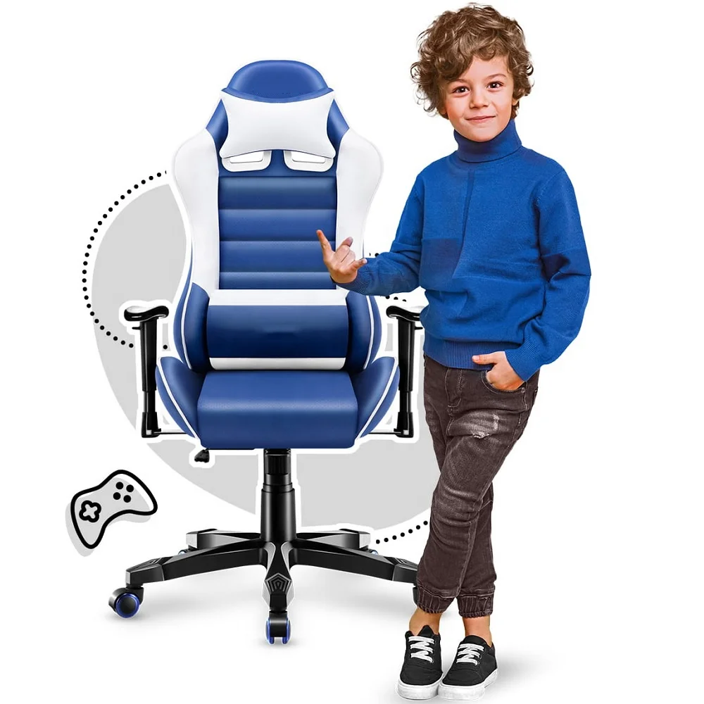 Оптовая продажа, дешевые компьютерные игровые гонки, домашний компьютерный стул для детей, эргономичные поворотные компьютерные игровые стулья с низкой спинкой, синие