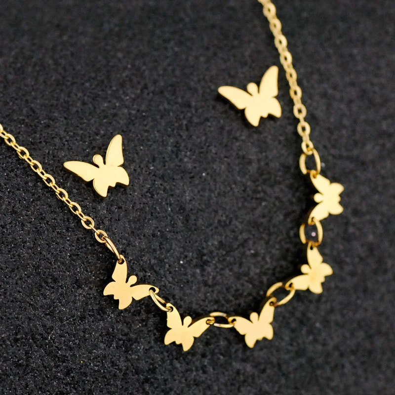 Silver/Gold Butterfly Pendant Necklace Jewelry Set Custom Design Charm Earrings Necklace Jewelry Set