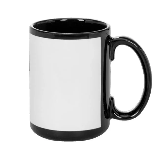 hot seller 15oz sublimation black mug ceramic mugs with white patch with logo