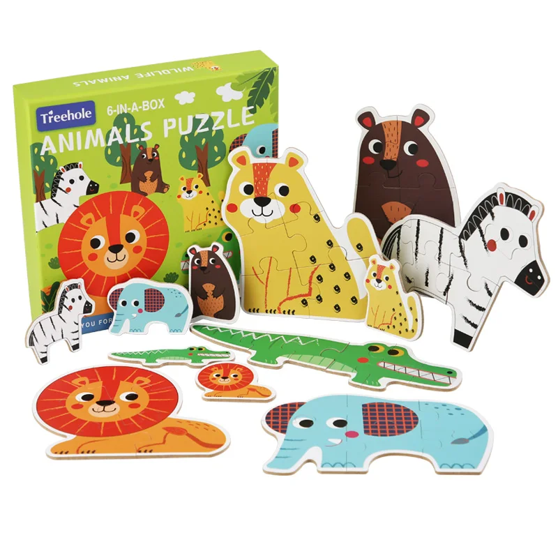 Colorful Wooden Children Jigsaw Puzzle Cartoon Animal Shapes Intelligence Educational Learning Toy For kids Boys and Girls