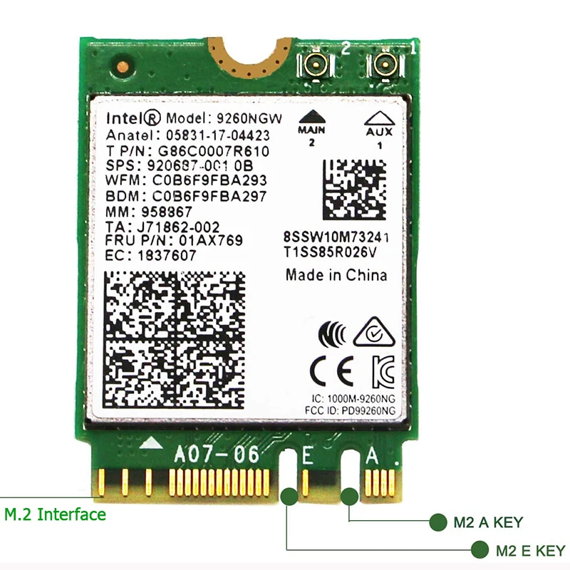 Беспроводная сетевая карта 9260NGW с Wi-Fi 1730 Мбит/с Intel 9260 двухдиапазонный M.2 11ac Bluetooth 5 0 для ноутбука Windows
