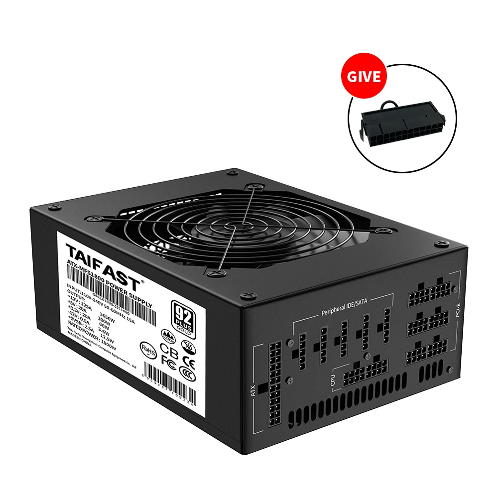HOT!!! Full modular ATX 1800W Power Supply Unit 92plus gold PSU for GPU machine high quality power supply in stock