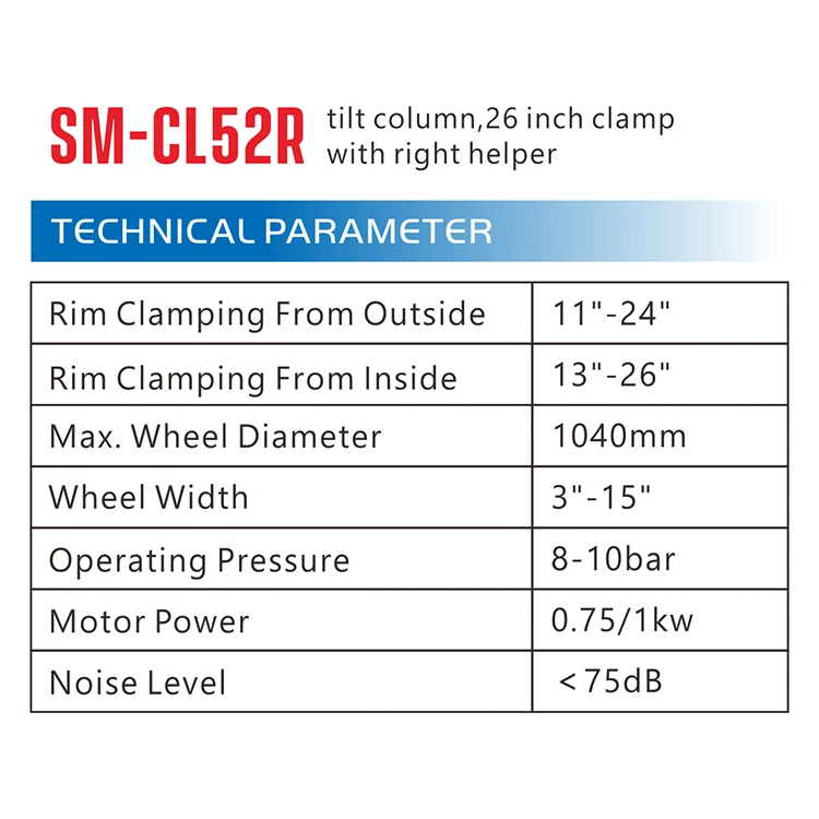 SM-CL52R 380V automatic tire changer machine tilt column 26 inch with right helpers with CE good quality