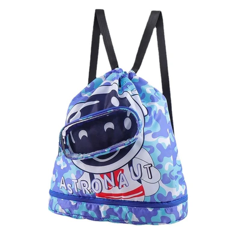 Cartoon Print Kids Wet Dry Separation Swimming Drawstring Backpack Bag Waterproof Beach Pool Sport Backpack