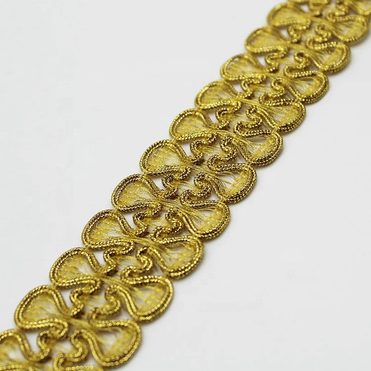 Wide Gold Glitter Gimp Braided Scroll Braid Trim