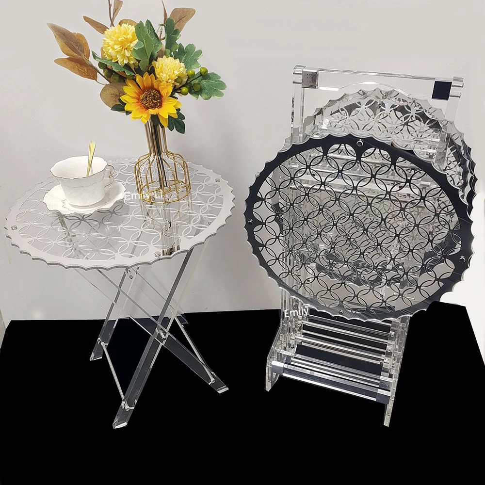 Saudi Arabia Tea Table Set Wholesale Golden Clear Acrylic Folding Tray Table Set of  4 pcs