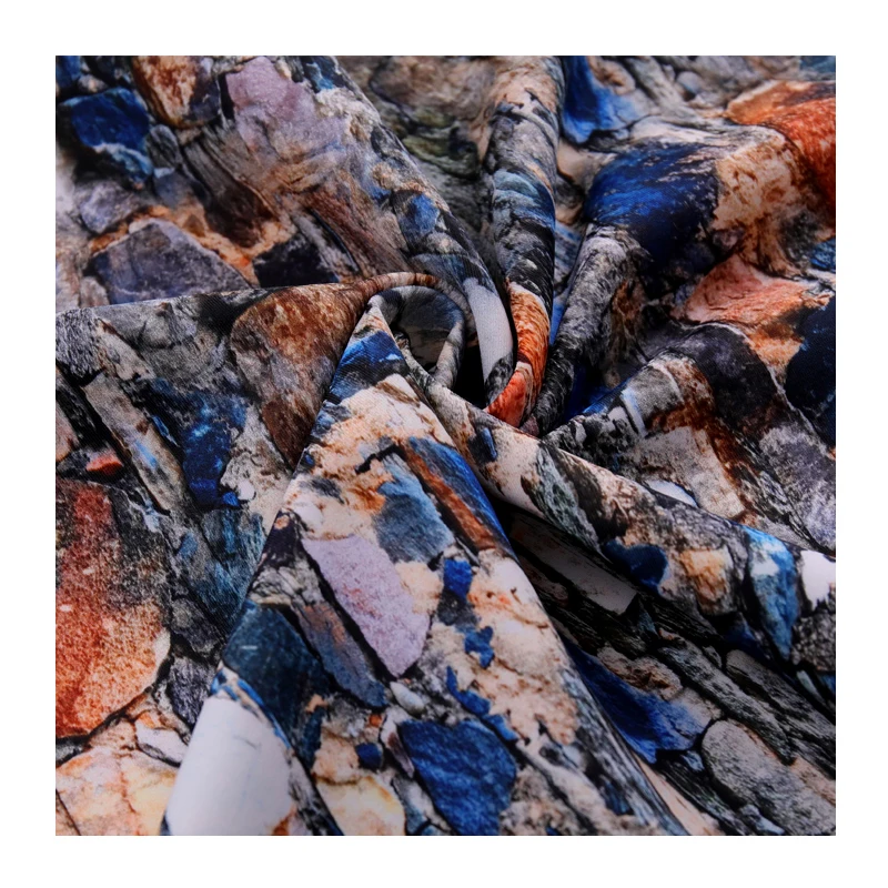 Digital print clear sea shorel printed knitting fabric printed spandex cycling fabric