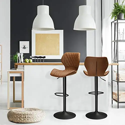 Modern Design Brown Adjustable Bar Stools Counter Height Swivel Bar Chairs for Kitchens Island with 400lbs Capacity