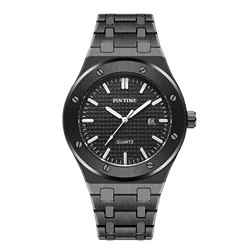 PINTIME Full Steel Business Mens Watches Top Brand Luxury Quartz Watch Men Military Wristwatch Relogio Masculino Erkek Kol Saati