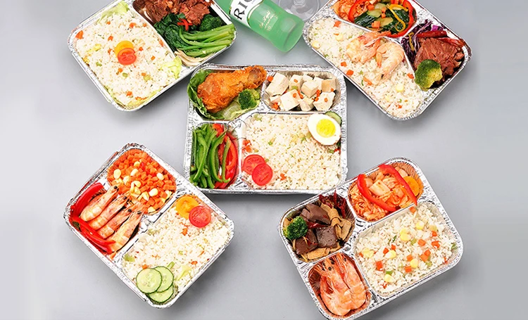 
China manufacturer disposable tin 2 compartment lunch food box aluminum foil trays for fast food packing takeaway 