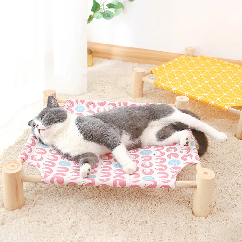 Portable Indoor/Outdoor Cat Beds Elevated Breathable Dog Bed Wooden Pet Hammock Bed