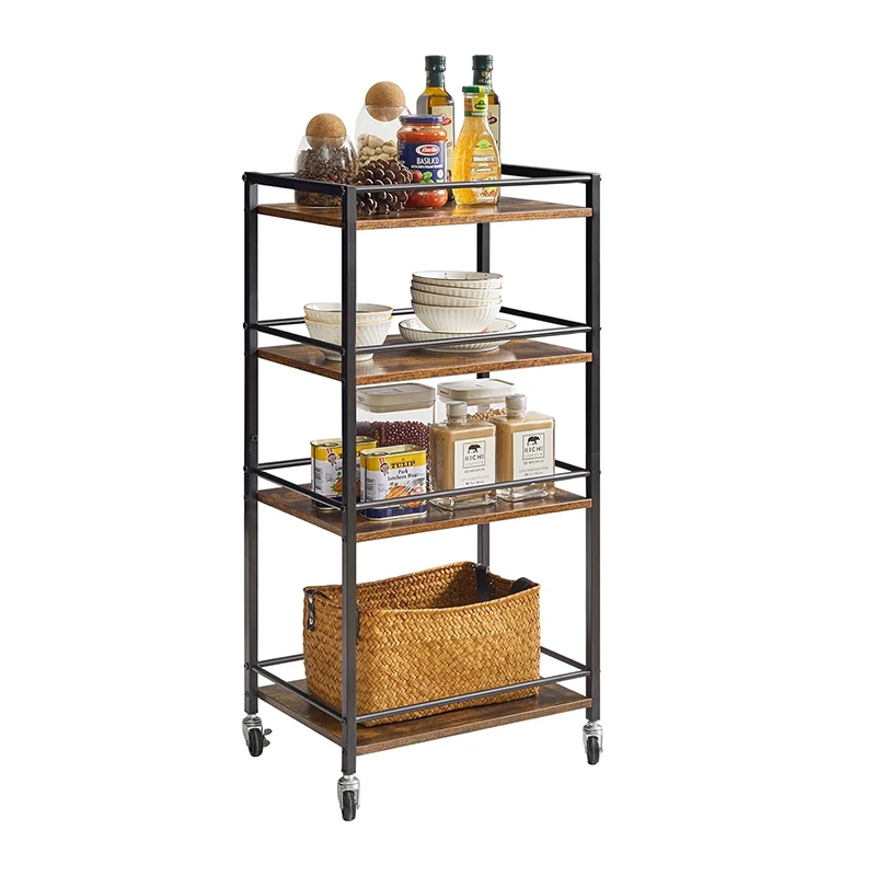 Kitchen Storage Serving Cart,Mobile Kitchen Shelf,4 Tier Storage Cart for Bath,Kitchen,Living Room Rustic ,beverage crates shelf