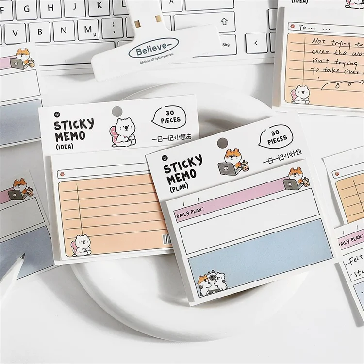 Wholesale Custom Kawaii Magnetic Self-Adhesive Memo Note Tabs Paper Logo Printed School Use Custom Sticky Note Kawaii Pad