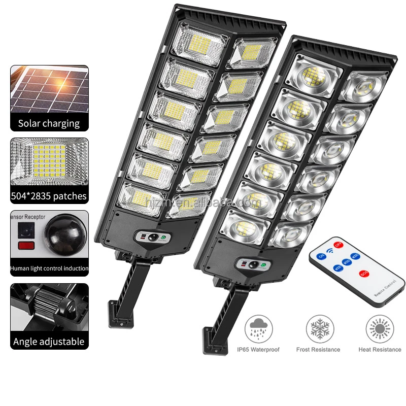 Solar Street Lights Outdoor Waterproof 8000LM High Brightness Dusk to Dawn LED Lamp with Motion Sensor Remote Control for Garden