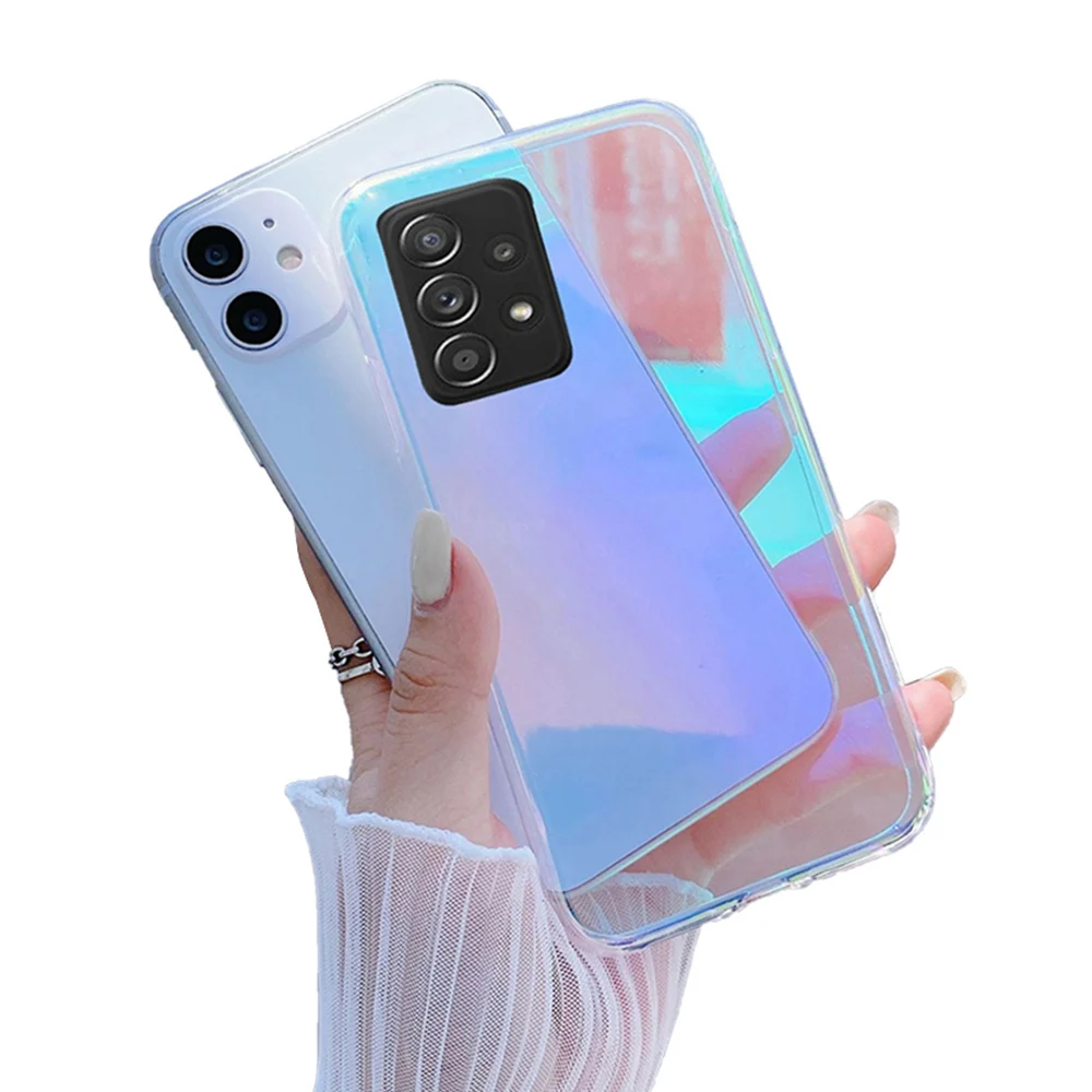 Fashion Laser Gradient Rainbow Shockproof Tpu Clear Mobile Phone Case For Samsung A52s A12