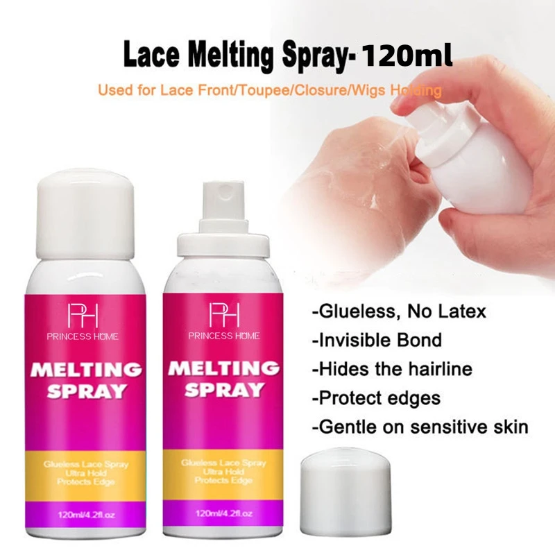 Private Label 120ml Strong Natural Forming Hold Lace Melting Spray Strong Hold Fast Dry Invisible Hair Glue Melting Spray