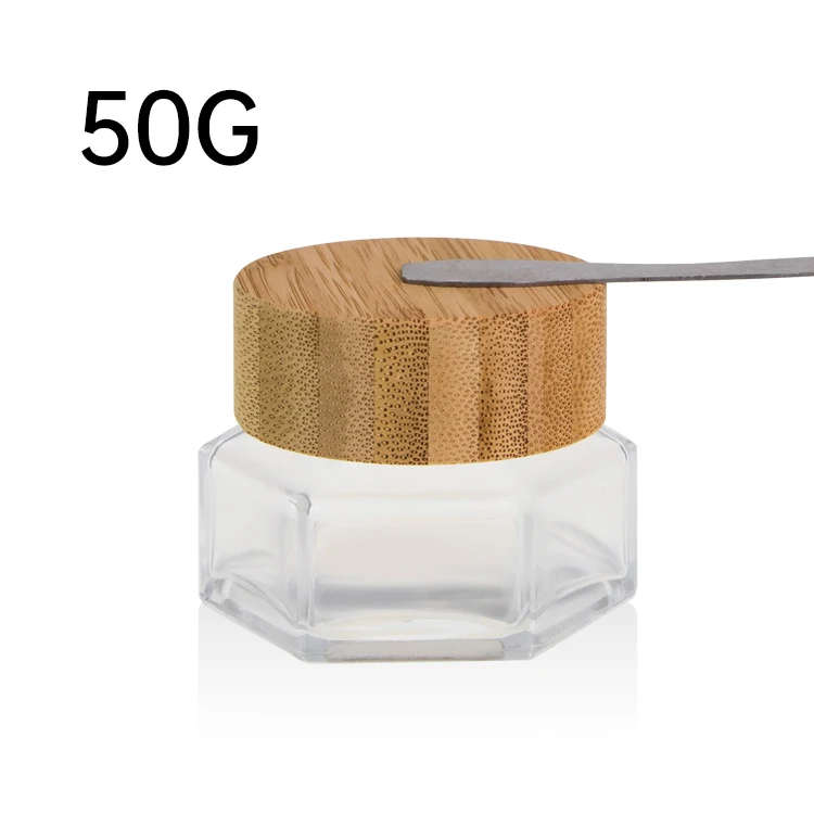High quality Beauty cosmetic packaging 50g Clear Glass cylinder cream jar with bamboo cap